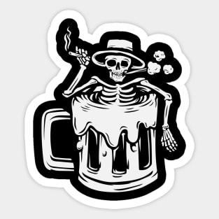 Skull with glass and smoke. Sticker